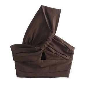 Zara Brown One-Shoulder Top